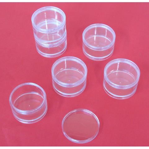 10) 6 PIECE, 50MM CLEAR PLASTIC STORAGE CONTAINERS